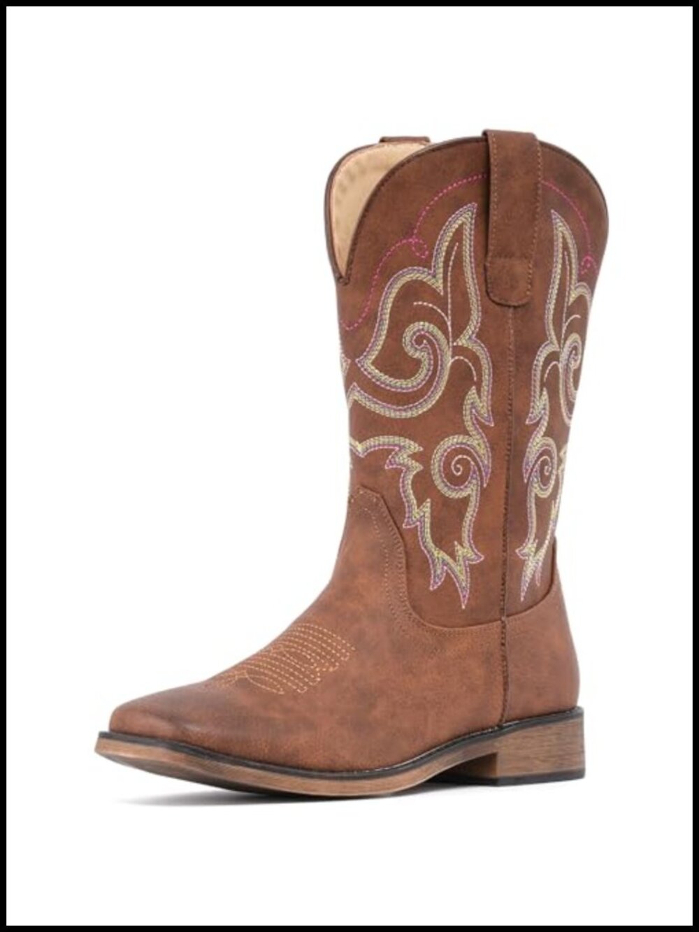 Embroidered Square Toe Cowgirl Boots with Rubber Sole
